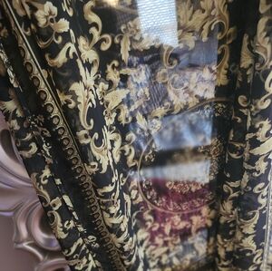 Elegant Black and Gold Floral  Long  Duster From Akira